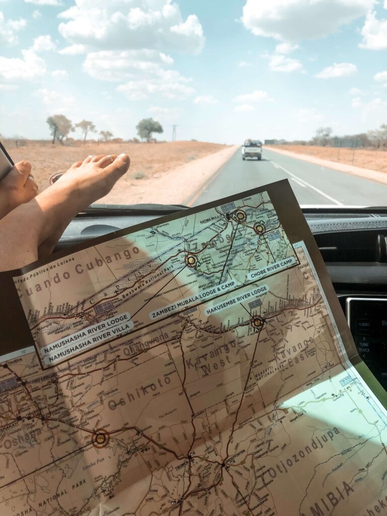 Person holding a map of Namibia on a self drive safari in Africa