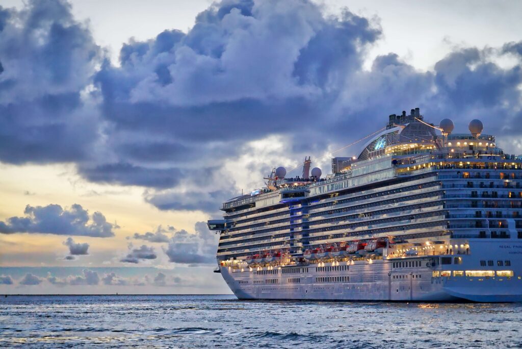 A cruise ship out at sea